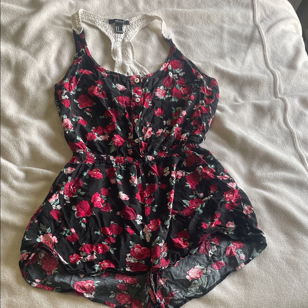 Gorgeous Floral Romper with Embroidered Racerback Detailing
